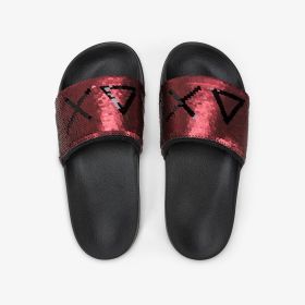 Red/black PU slides with sequins
