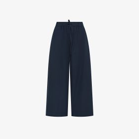 Pantaloni wide leg in heavy popeline blu navy