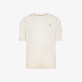 Off white wool and cotton crew-neck T-shirt