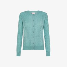 Cardigan in lana e cashmere a trecce azzurro cenere