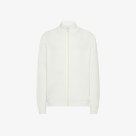 Off white cotton knit zip-up cardigan