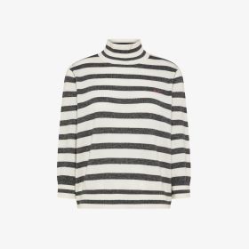 Off white/dark grey striped wool high-neck jumper