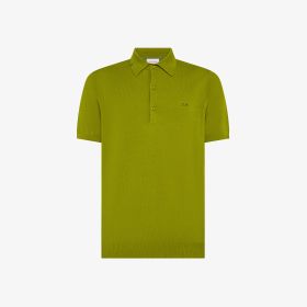 Olive cotton knit polo shirt