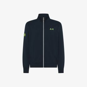 Felpa in cotone con zip blu navy