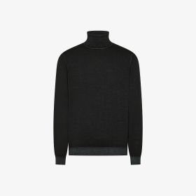 Black vintage-effect wool turtleneck jumper