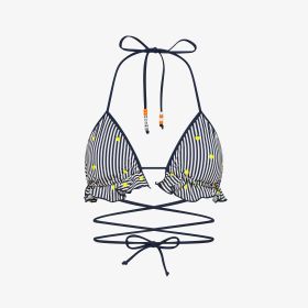 Bikini mare a pois con rouches bianco panna/blu navy