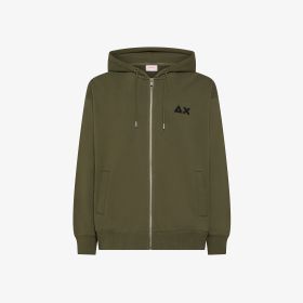Felpa in cotone con cappuccio e zip verde militare scuro
