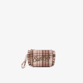 Mini pochette check con rouches rosa