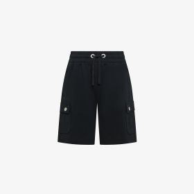 Black cotton fleece cargo shorts