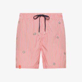 Orange/white striped beach shorts with embroidery