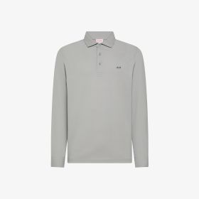 Polo in cotone con maniche lunghe grigio medio