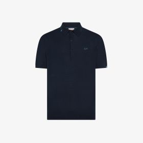 Navy blue cotton knit polo shirt
