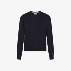 Cardigan girocollo in lana e cotone navy blue