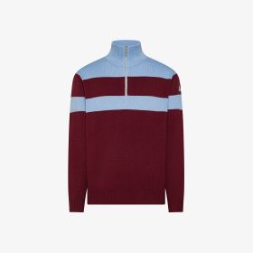 Maglia color block in lana con zip bordeaux/sky blue