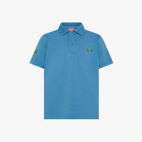 Avio blue cotton jersey polo shirt