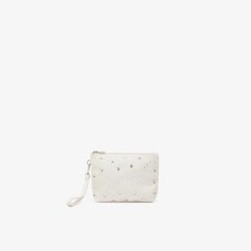Pouch in tela di cotone con strass bianco panna