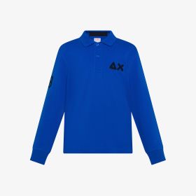 Polo in piquet di cotone con logo fluo royal blue