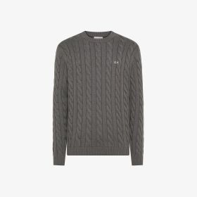 Maglia girocollo in misto lana a trecce grigio scuro