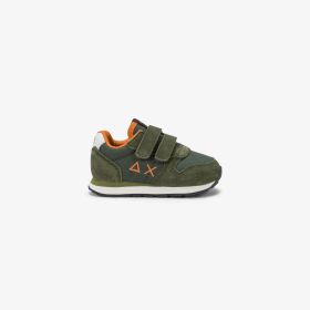 Dark military green Boy's Tom Solid nylon and suede sneaker