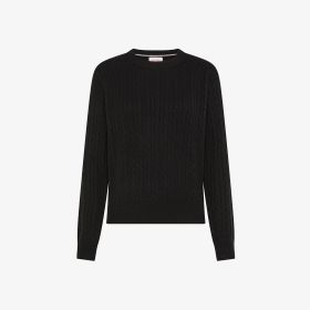 Maglia girocollo in lana a trecce nero