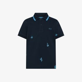 Polo in piquet di cotone con ricami blu navy