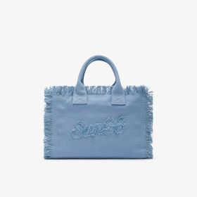 Shopping bag Cali media in tela di cotone blu avio