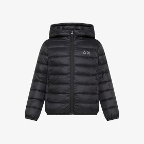 Black quilted nylon down jacket