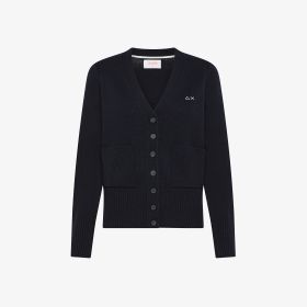 Navy blue wool and cashmere cardigan