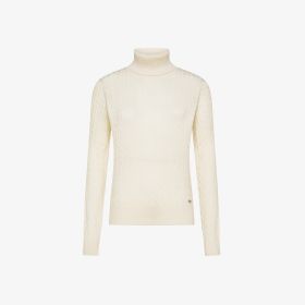 Off white cable-knit wool turtleneck jumper
