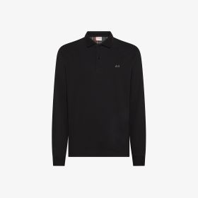 Black cotton polo shirt with patch