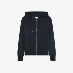 Navy blue cotton piqué zip-up hoodie