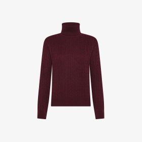 Maglione dolcevita in lana e cashmere a trecce bordeaux