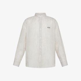 Sand brown/white striped linen shirt