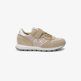 Beige Girl's Ally Glitter suede and mesh sneaker