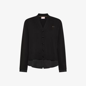 Cardigan in lana e cotone con inserto nero