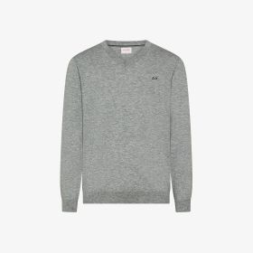 Maglia in cotone e lana con scollo a V grigio chiaro