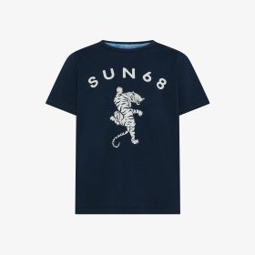 T-shirt in jersey di cotone con stampa blu navy