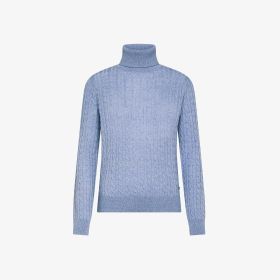Sky blue cable-knit wool turtleneck jumper