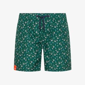 Dark green printed nylon beach shorts