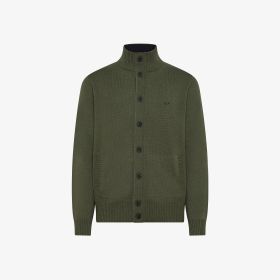 Cardigan in lana e cashmere verde militare scuro
