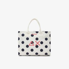 Shopping bag Cali in tela di cotone stampato bianco panna/blu navy