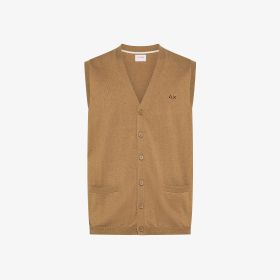 Gilet in lana e cotone cammello