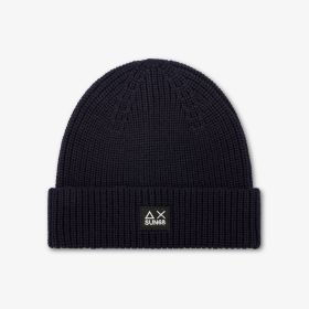 Berretto beanie in misto lana a coste navy blue