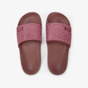 Cacao brown PU slides with rhinestones