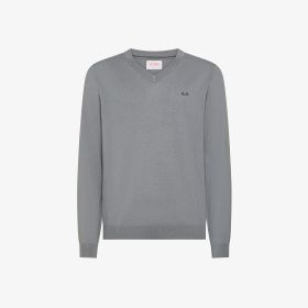 Medium grey wool and cotton v-neck jumper