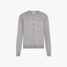 Cardigan girocollo in lana e cotone grigio chiaro