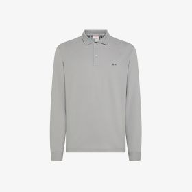 Medium grey cotton polo shirt with patch