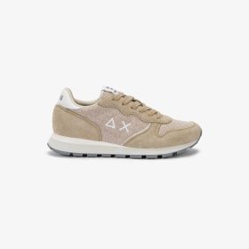 Beige Girl's Ally Glitter suede and mesh sneaker