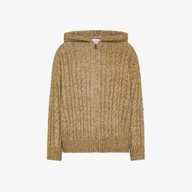 Maglia in lana a trecce con cappuccio marrone cacao