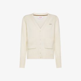 Cardigan in filato di lana e cashmere bianco panna